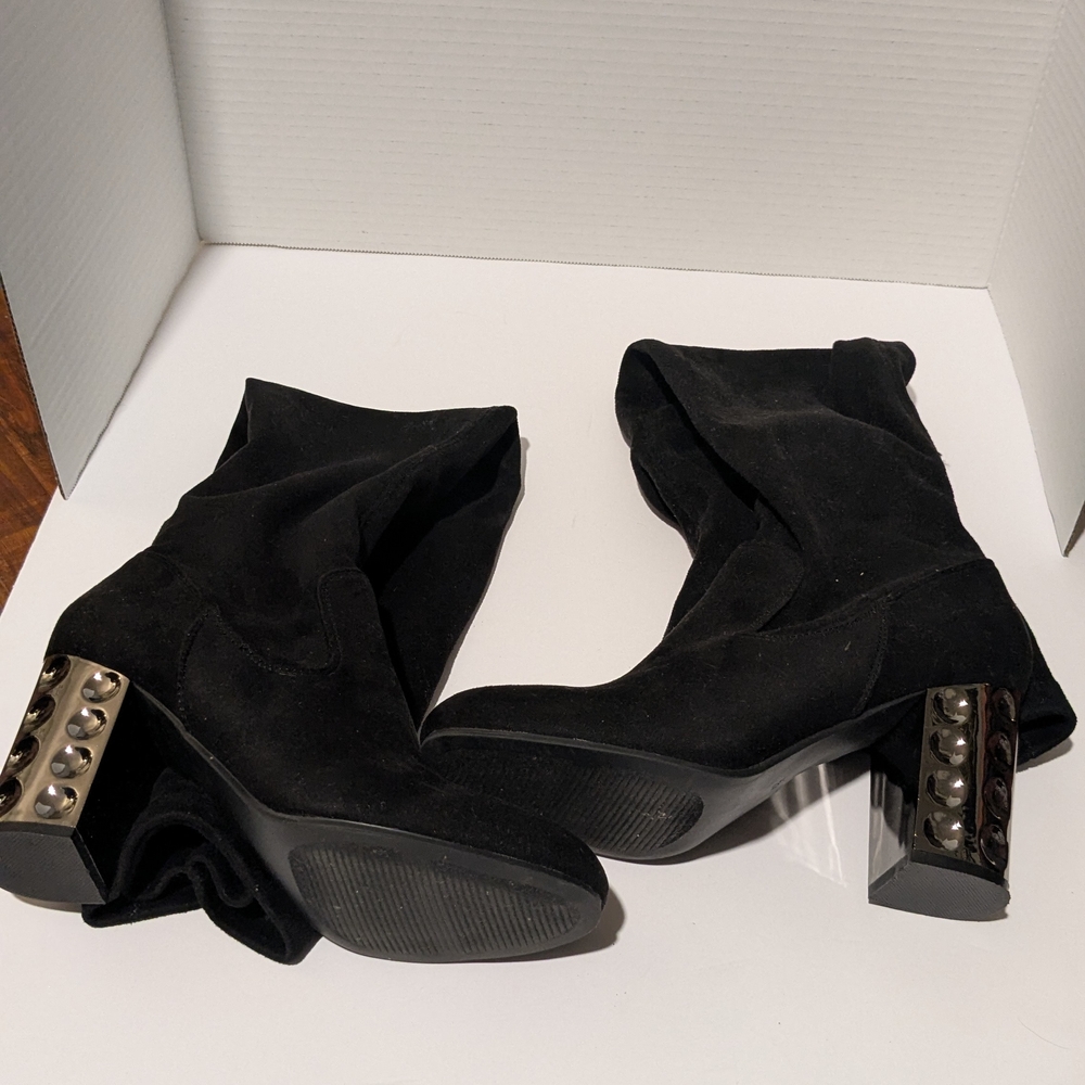 Carlos Santana Black Size 8.5 Over The Knees Metallic Heeled Boots